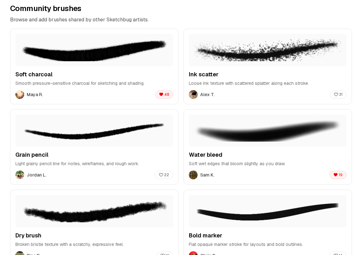 Brush Hub community tab showing shared custom brushes